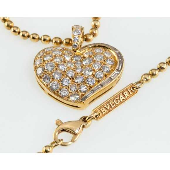 Bvlgari Jewelry - Bulgari Bvlgari Vintage 18k Yellow Gold Diamond Heart Pendant w/ Ball Chain